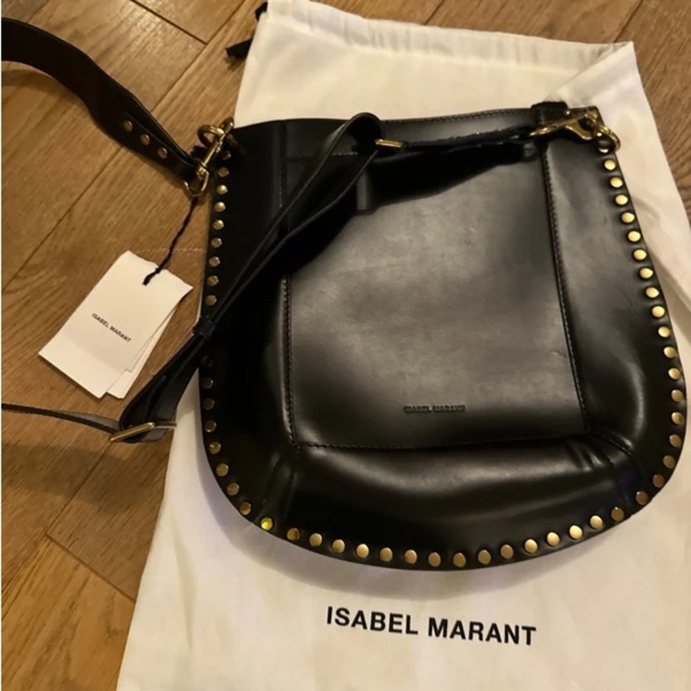 Isabel Marant Black Leather Saddle Bag with Gold StudTrim